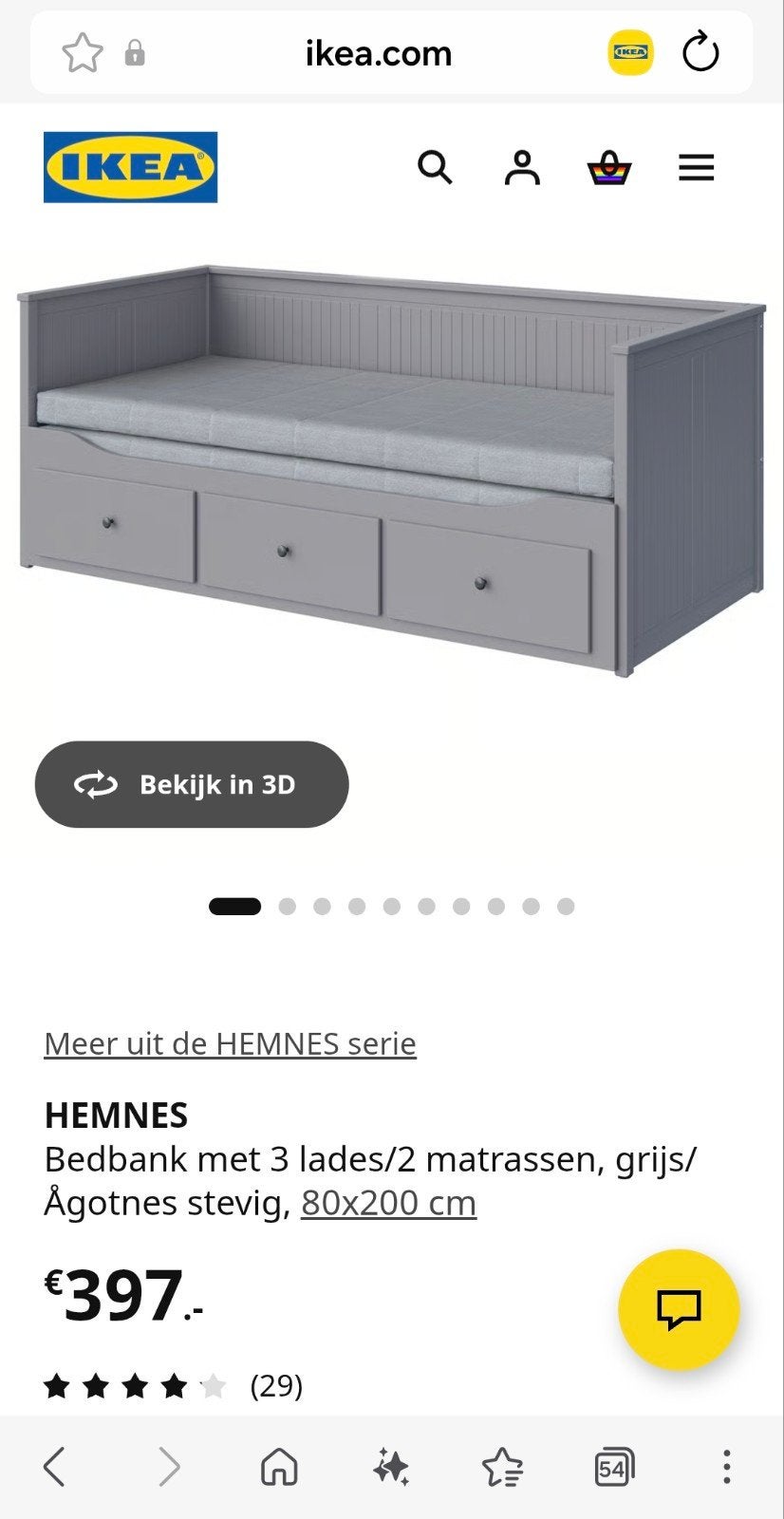 IKEA HEMNES Bedbank met 3 lades en 2 matrassen, grijs, Ophalen, Verstelbaar, Modern, Scandinavisch, Tweepersoons