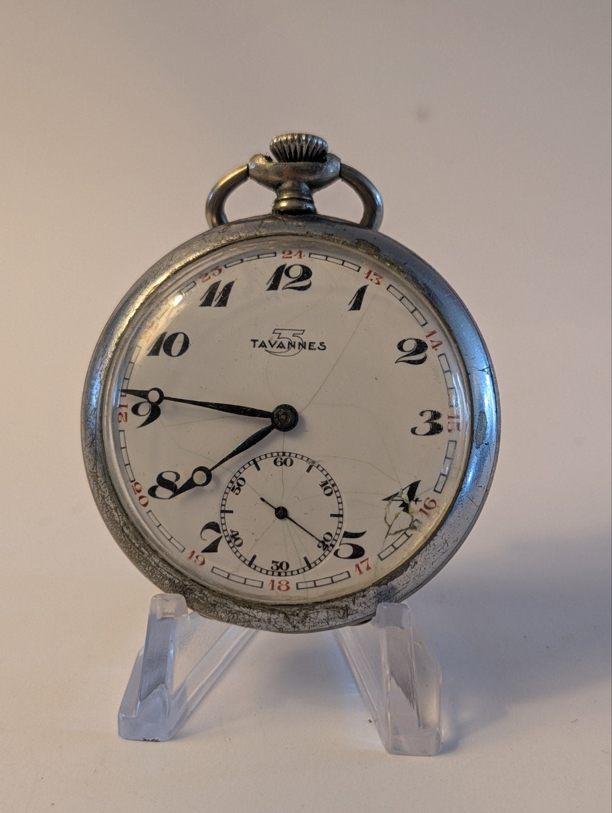 Antiek Tavannes Zakhorloge - Zilverkleurig, Sieraden, Tassen en Uiterlijk, Horloges | Antiek, Overige merken, Overige materialen