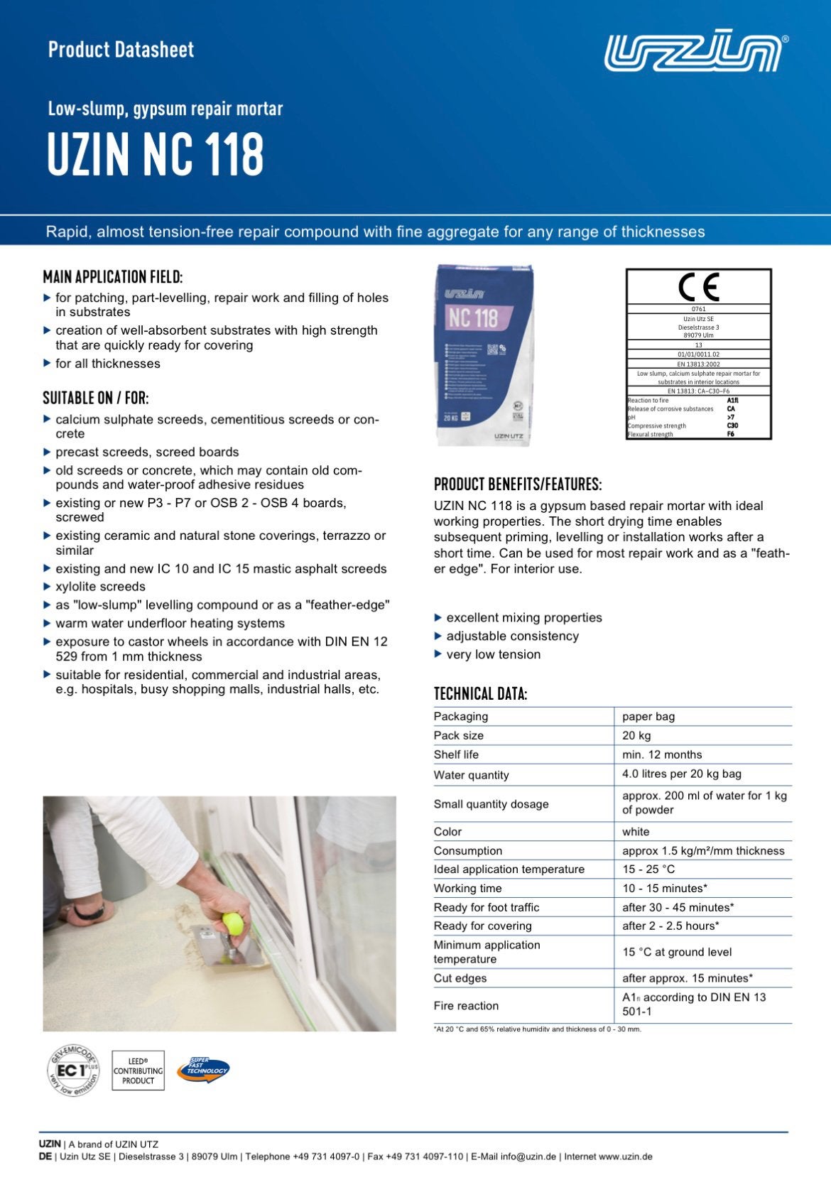 Uzin nc118 reparatie mortel gipsgebonden 15x, Ophalen, Nieuw, A, A