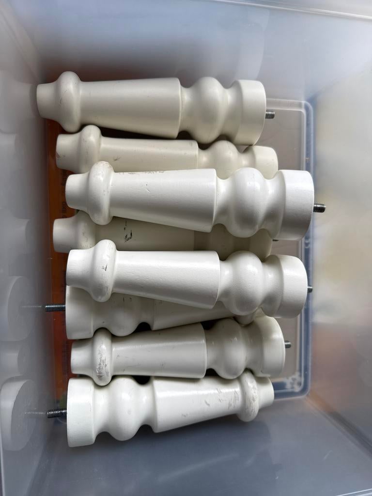 Set van 8 witte tafelpoten, gedraaid model, Ophalen, Tafelpoot, Minder dan 50 cm, Zo goed als nieuw