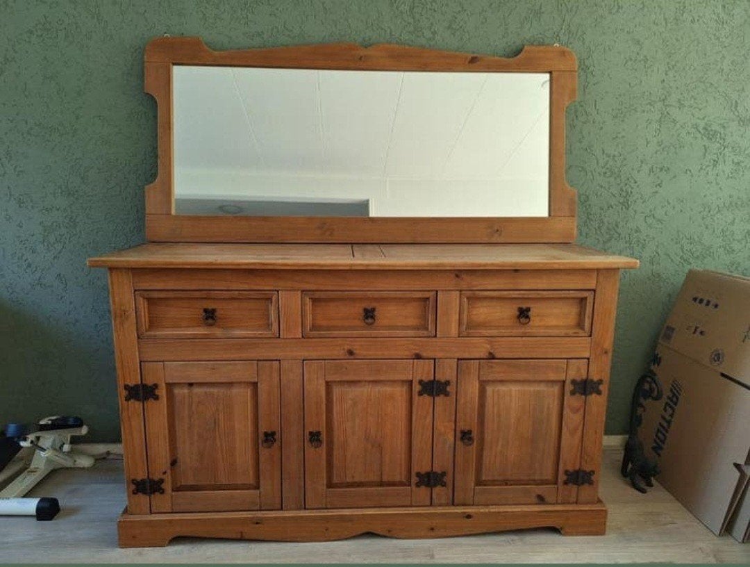 Dressoir + spiegel mexicaans grenen, Ophalen, Gebruikt, 25 tot 50 cm
