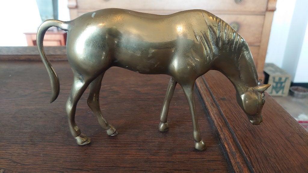 Zeer mooie Paarden beeld messing vintage retro, Minder dan 20 cm, Ophalen of Verzenden, Zoogdier, Beeld