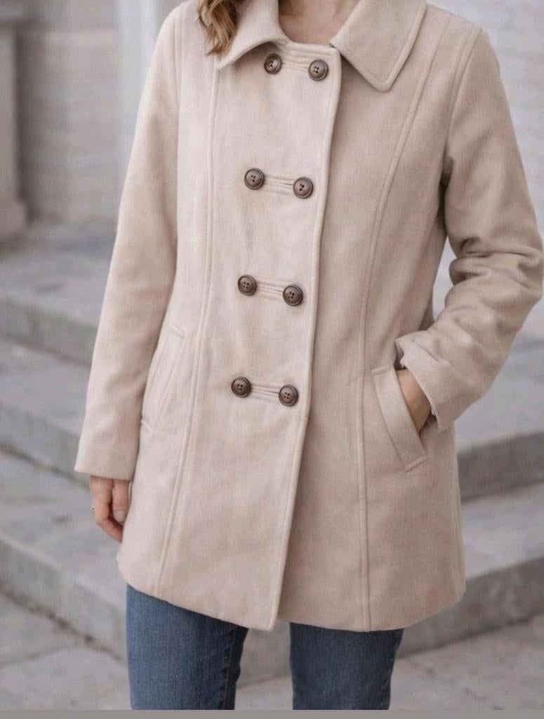 Kirsten wollen jas met cashmere–beige–maat L–luxe l, Beige, Maat 42/44 (L), Ophalen of Verzenden, Zo goed als nieuw