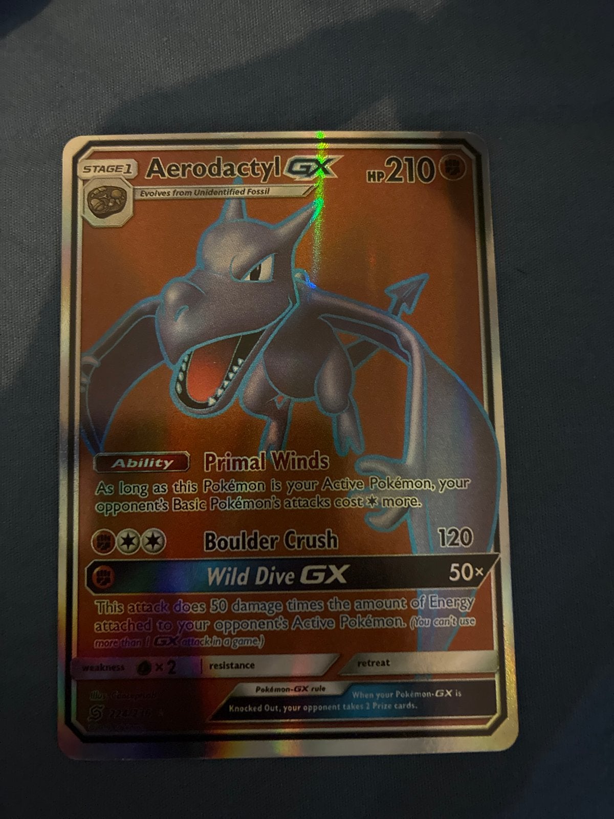 Aerodactyl GX Pokémon Kaart - Full Art Foil, Ophalen of Verzenden, Zo goed als nieuw, Losse kaart, Foil