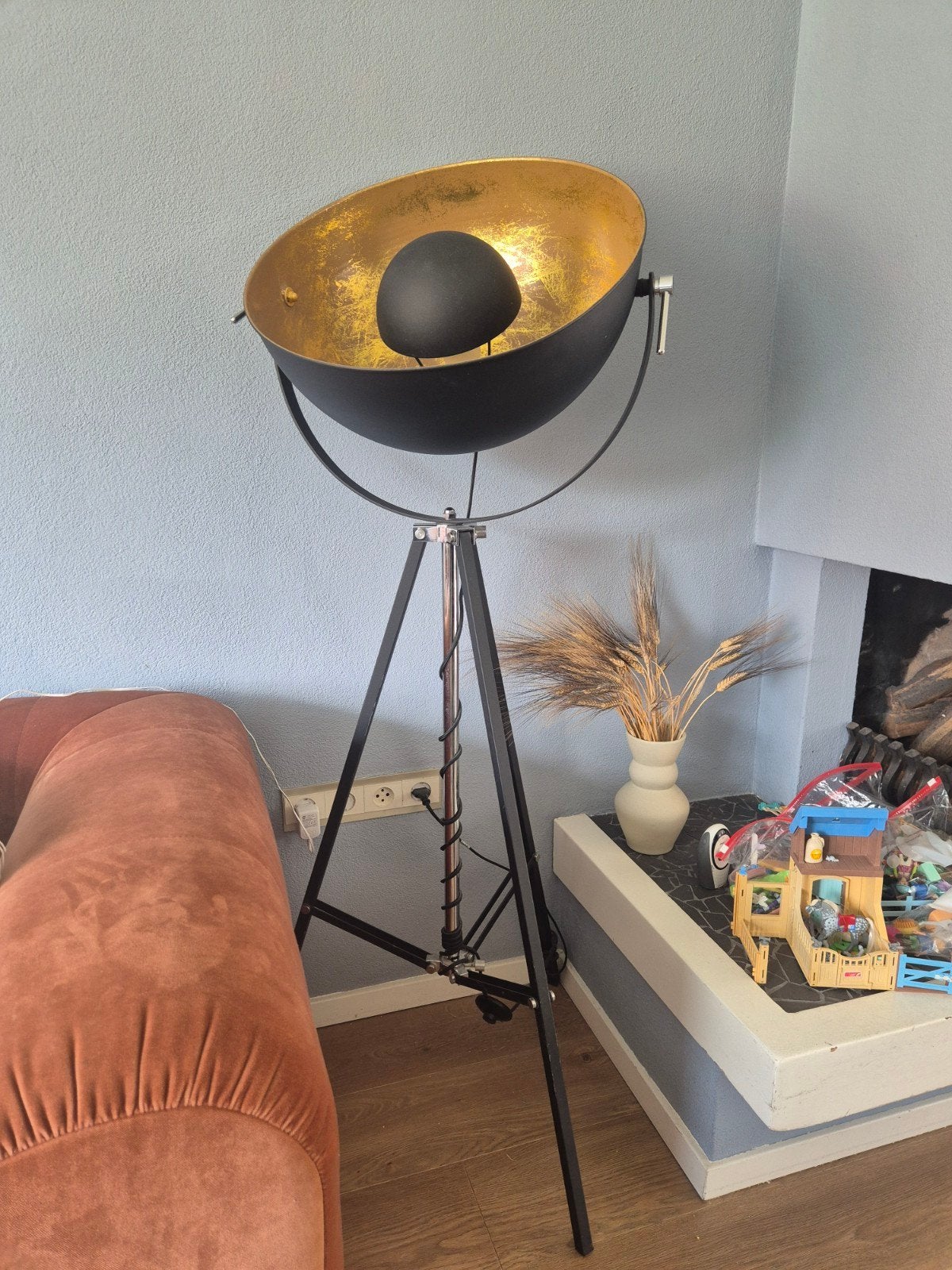 Moderne Staande Vloerlamp Zwart/Goud - Studio Look, Ophalen, Gebruikt, Modern, Industrieel, Studio, E27 (groot)