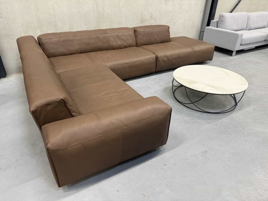 Showmodel Rolf Benz Mio Hoekbank bruin leer Design bank 344, Rolf benz, Overige maten, Hoekbank, Nieuw