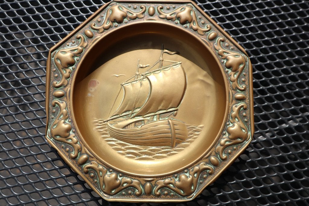 koperen bord met schip boot koper, Antiek en Kunst, Ophalen of Verzenden, Koper