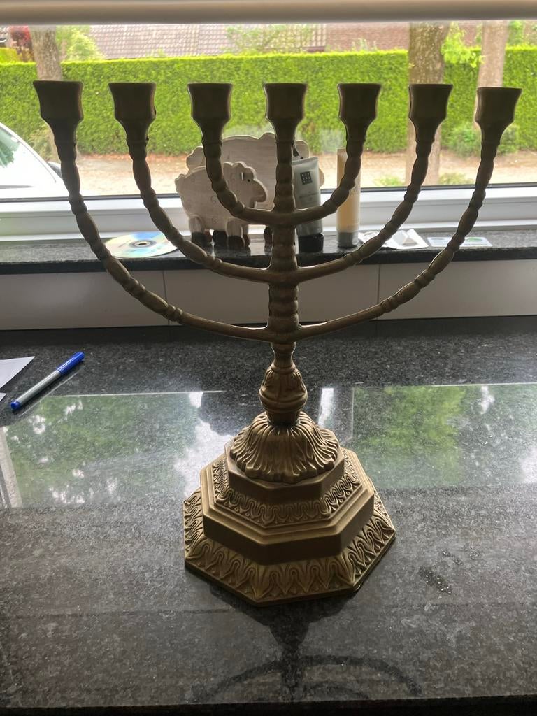 Gouden Kandelaar voor 7 Kaarsen - 35 cm Hoog, Antiek en Kunst, Antiek | Kandelaars, Ophalen of Verzenden, Goud