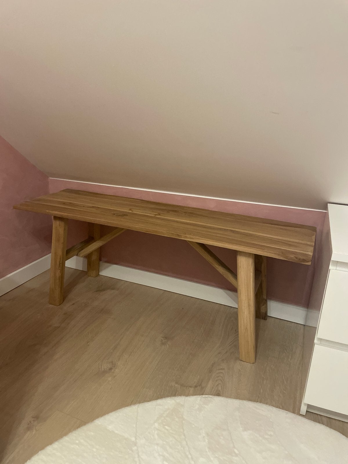 Massief houten bankje - perfect voor hal of slaapkamer, Ophalen, Gebruikt, Bruin, Eén