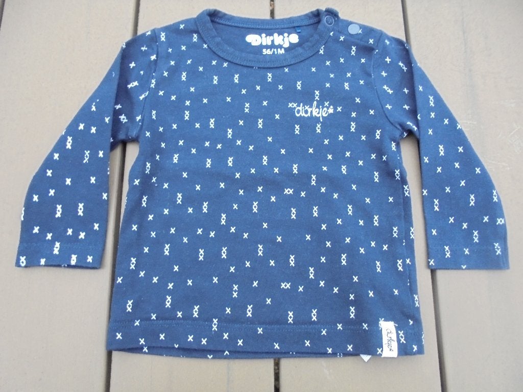 K179 Blauw/wit shirtje DIRKJE maat 56, Jongetje of Meisje, Dirkje, Ophalen of Verzenden, Zo goed als nieuw