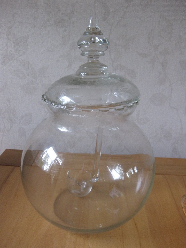 Glazen punchkom met lepel en deksel, vintage, Ophalen, Vintage, Kom(men), Glas