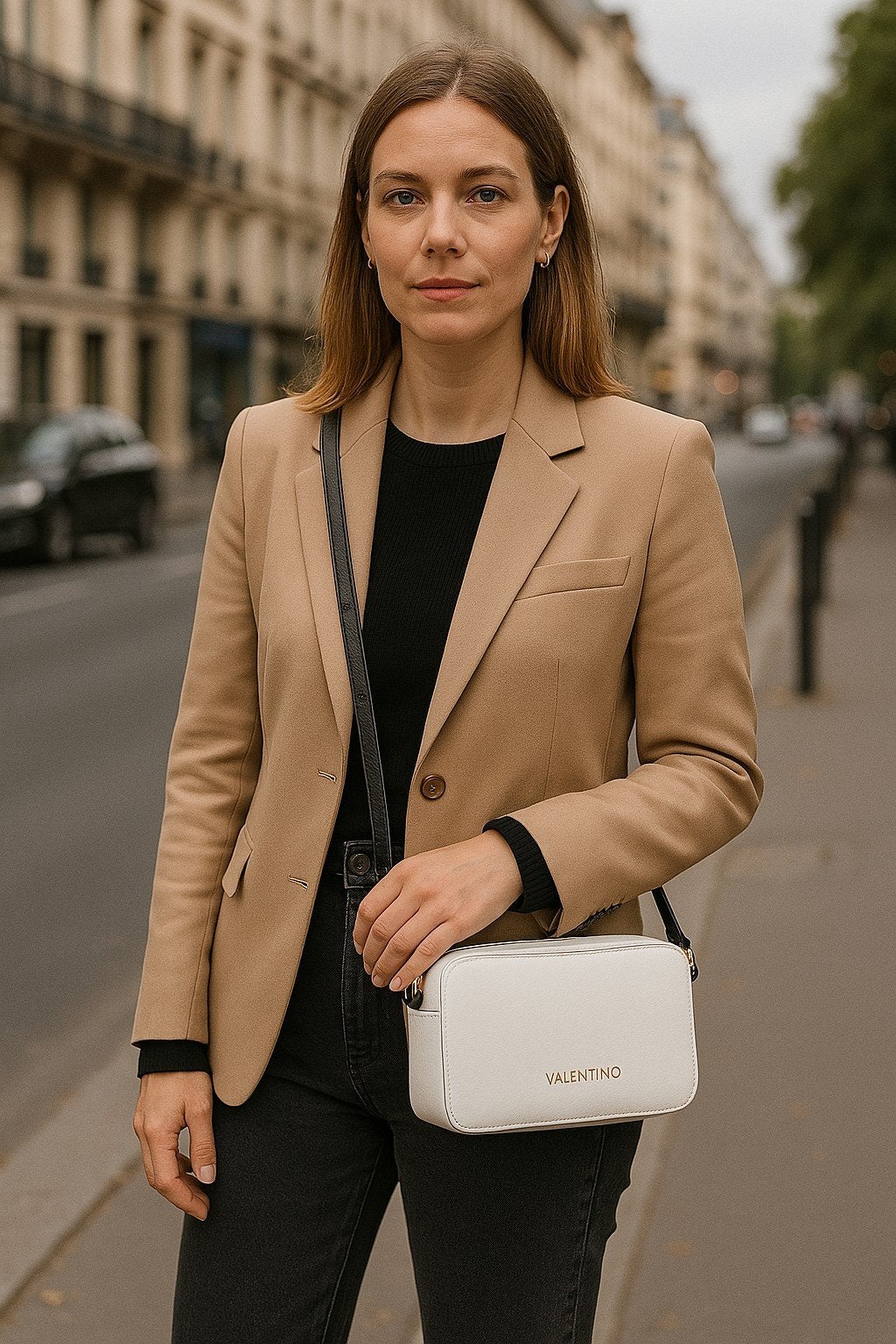 Valentino Unisex Leren Tas - Wit met Gouden Details, Ophalen of Verzenden, Zo goed als nieuw, Wit, Schoudertasje