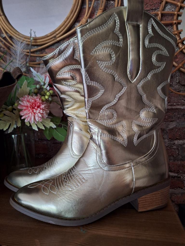 Gouden laarzen maat 41 festival feest western cowboy, Ophalen of Verzenden, Nieuw, Overige kleuren