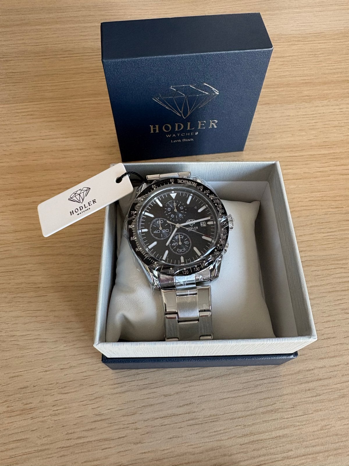 Hodler zilver met zwart horloge - Nieuw in doos, Overige merken, Staal, Polshorloge, Nieuw