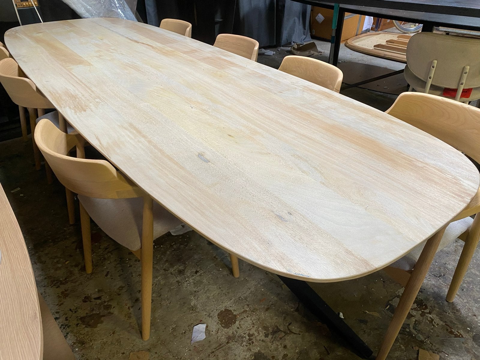 Grote massief houten tafel 300x100 deens ovaal spinpoot, Ophalen, Eikenhout, 100 tot 150 cm, Vijf personen of meer