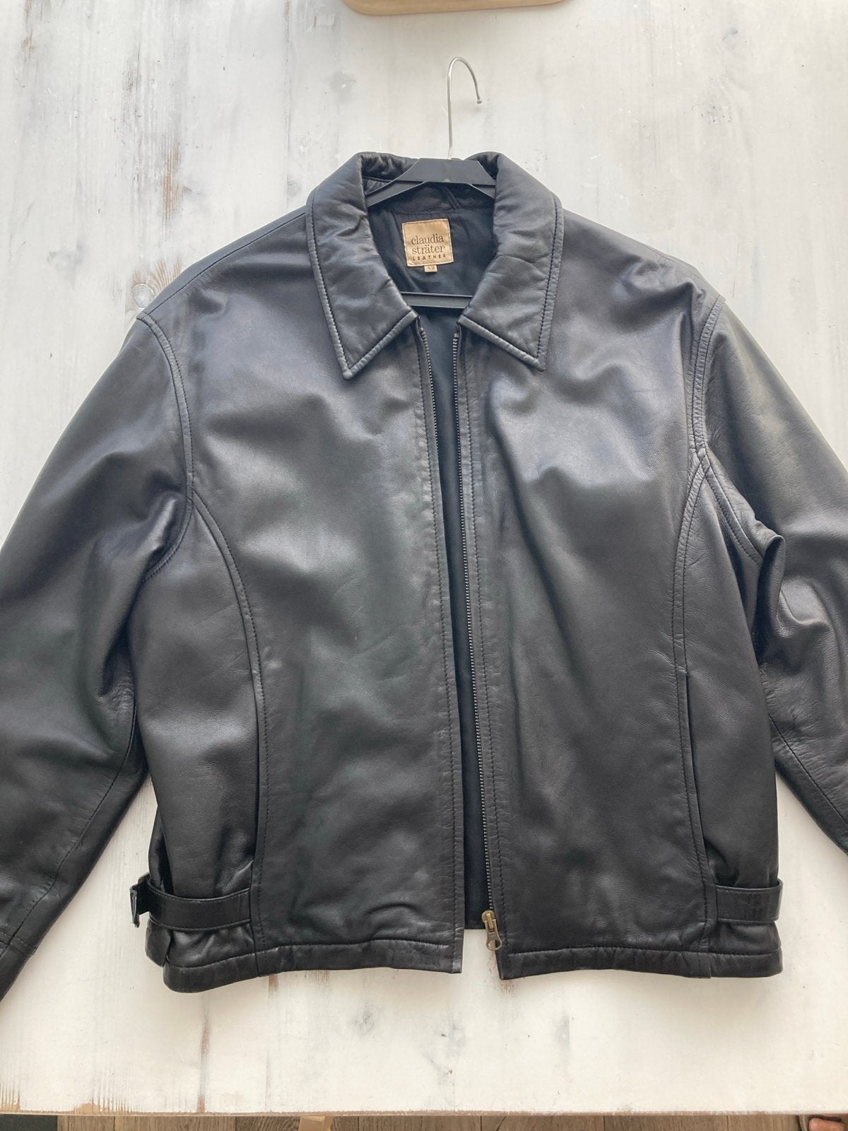 Claudia Sträter Leren Jas - Zwart, Maat 42, Kleding | Dames, Ophalen of Verzenden, Zo goed als nieuw, Maat 42/44 (L), Zwart