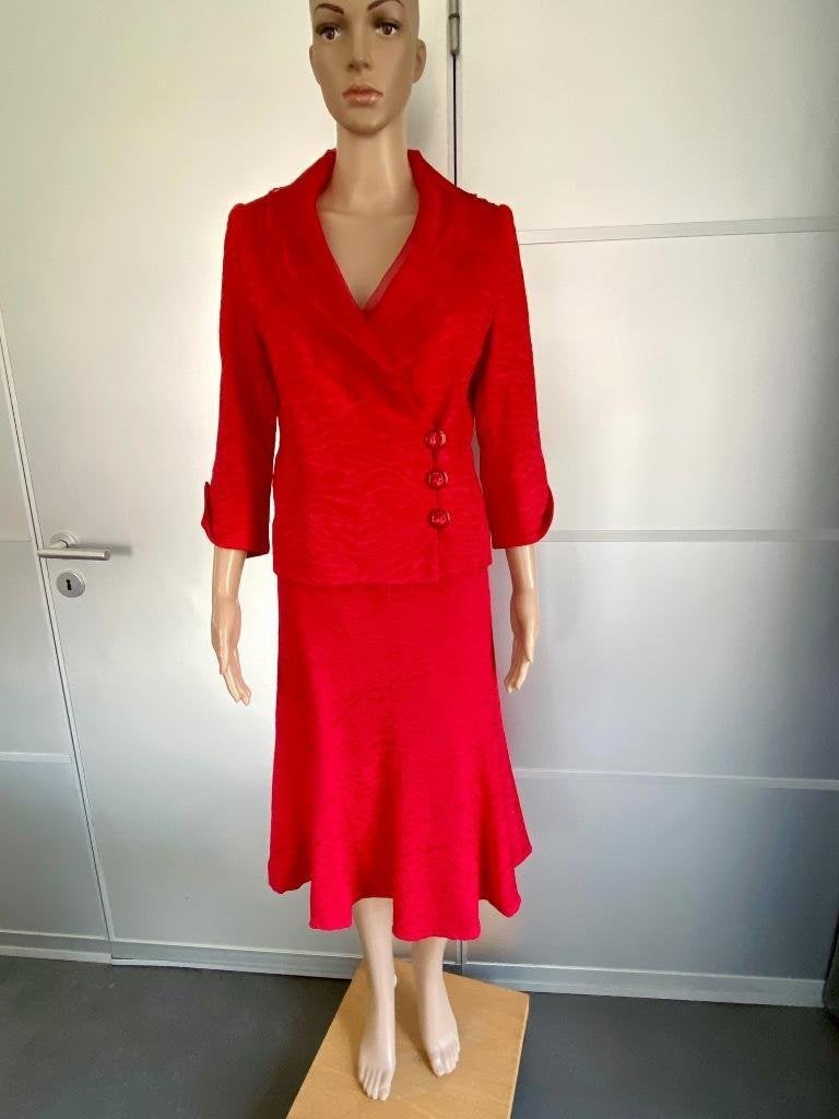 i646 Designerset: lange rok+jasje mt. 38=M rood feest blazer, Kleding | Dames, Maat 38/40 (M), Ophalen of Verzenden, Jo Immers