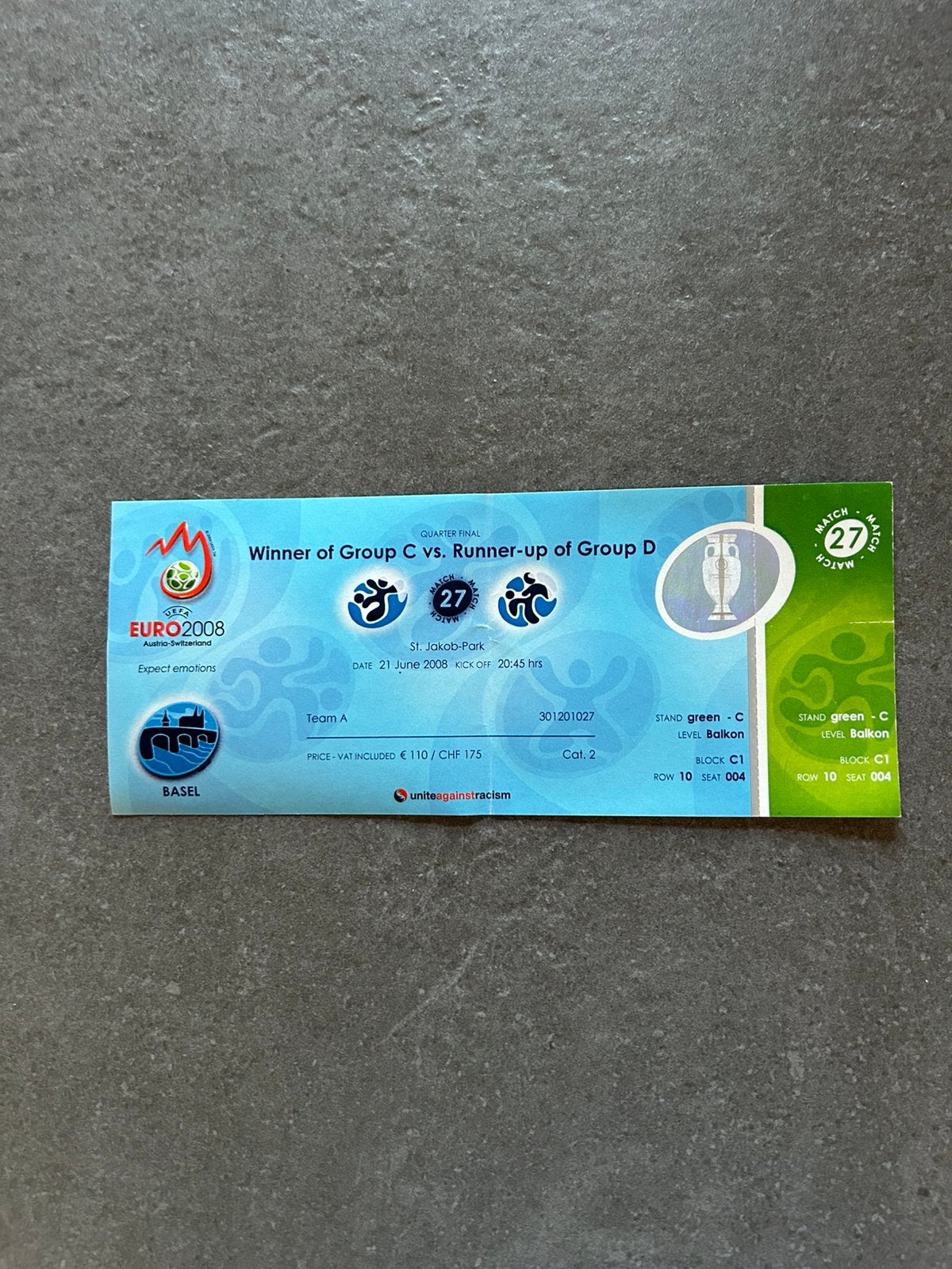 EURO 2008 kwartfinale ticket, Ophalen of Verzenden, Gebruikt, Buitenlandse clubs, Overige typen