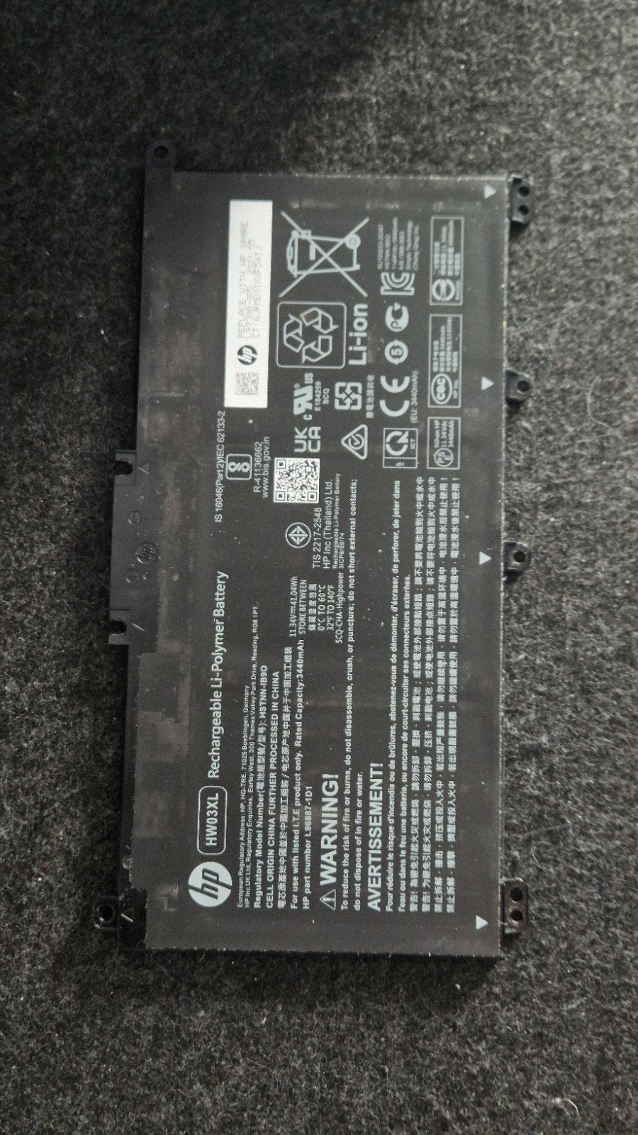 HP HW03XL Li-Polymer Laptop Accu - 11.34V 41.04Wh, Ophalen of Verzenden, Gebruikt, HP