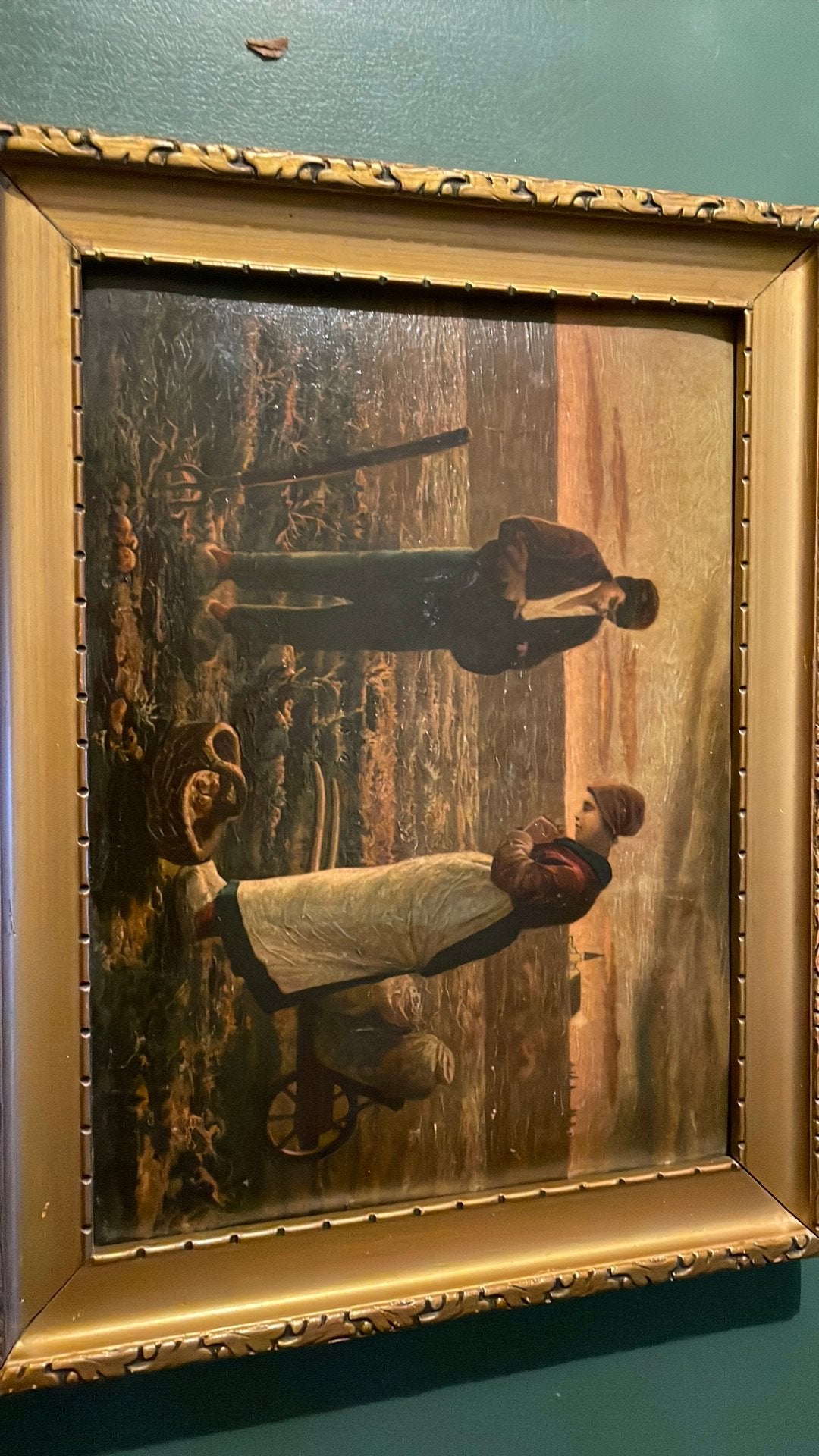 Oud schilderijtje kopie van L’Angelus 1857, Paneel, Realistisch, Ophalen of Verzenden, Olieverf