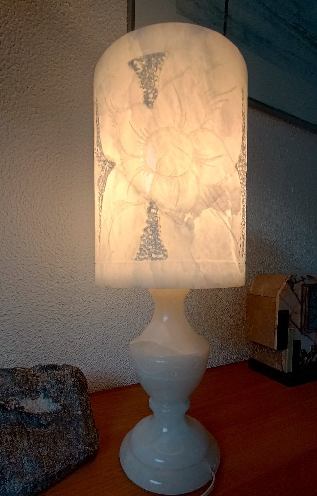 chique klassieke albast tafellamp ,60'/er topstuk (7,3kilo), Antiek en Kunst, Ophalen