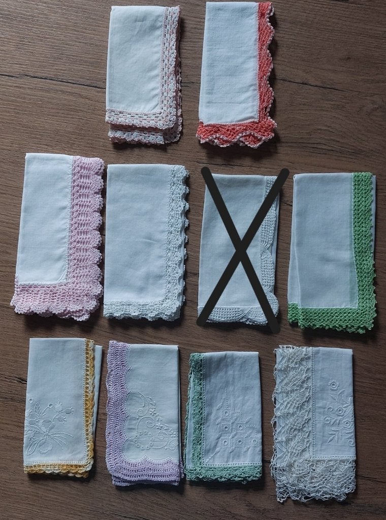 Vintage zakdoekjes met kant, Ophalen of Verzenden