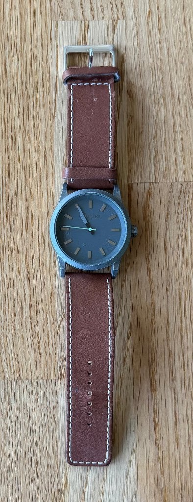 Horloges, Sieraden, Tassen en Uiterlijk, Horloges | Heren, Leer, Staal, Polshorloge, Zo goed als nieuw