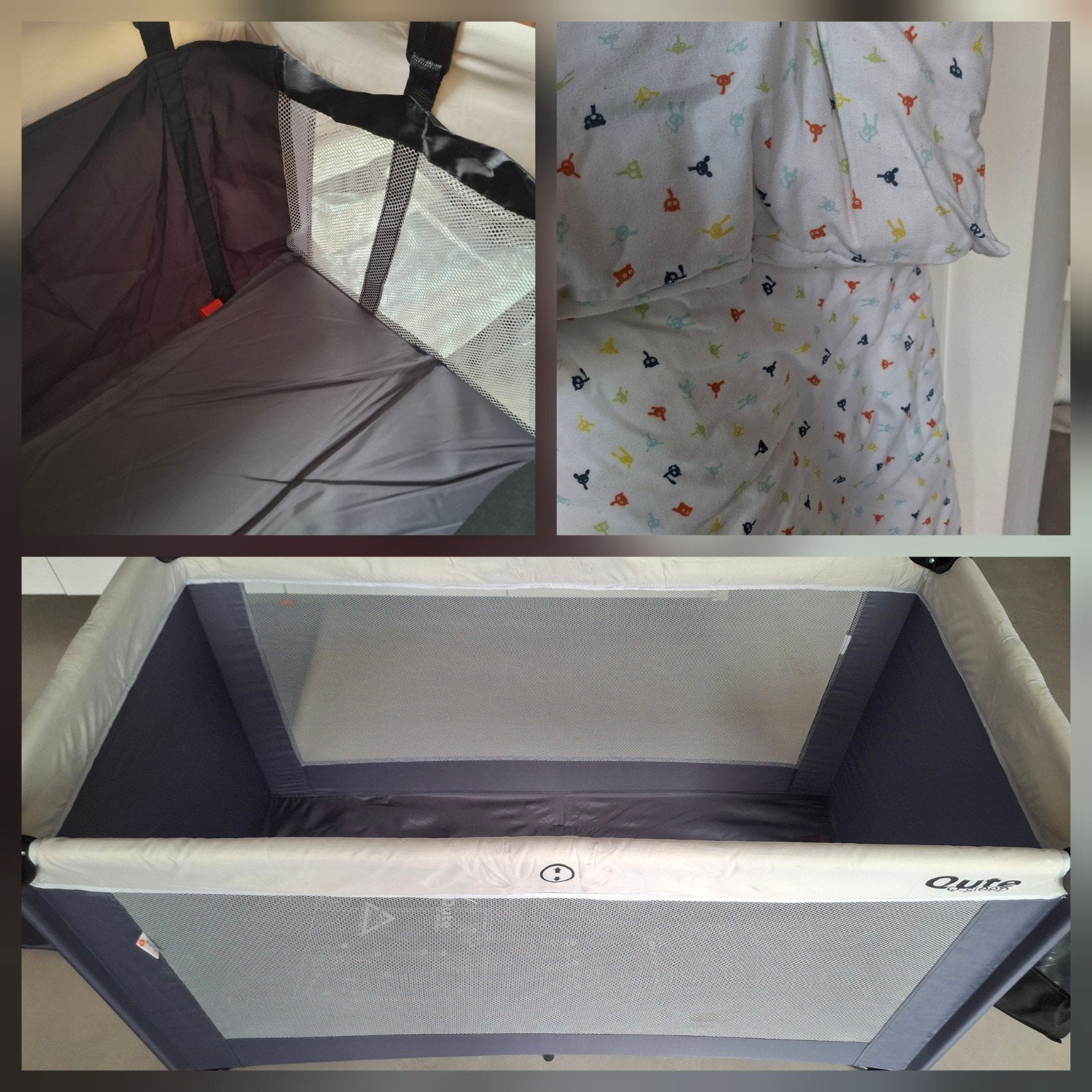 Campingbed + matras + matrasverhoger (baby) + dekbed, Ophalen, Gebruikt, Reisbedje