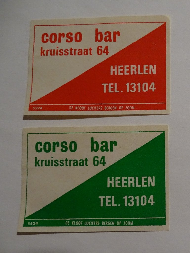 CORSO BAR   Kruistraat    HEERLEN, Verzenden, Luciferdoosjes of -merken