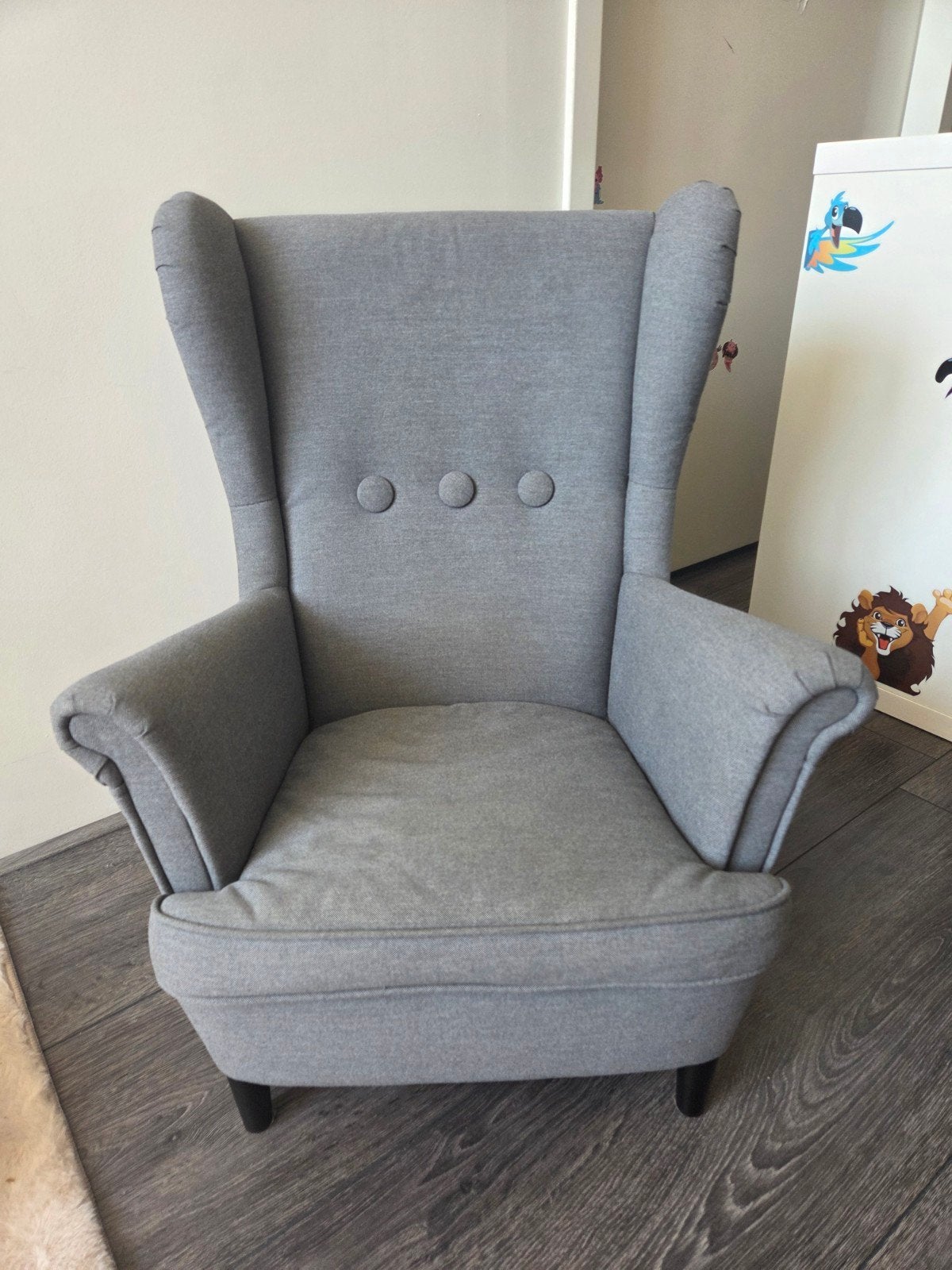 IKEA STRANDMON Kinder fauteuil - Grijs, Huis en Inrichting, Fauteuils, Ophalen, Minder dan 50 cm, Gebruikt, Minder dan 75 cm