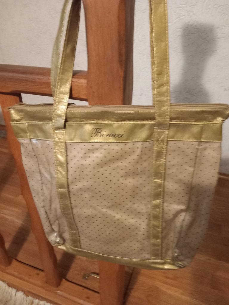 Gouden Biracci Handtas met stippenpatroon, Ophalen of Verzenden, Gebruikt, Geel, Handtas