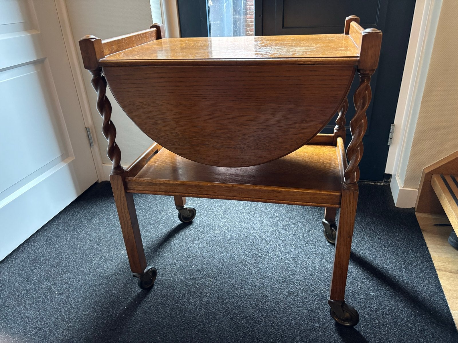 Antieke theewagen/serveerwagen met inklapbaar blad, Ophalen of Verzenden