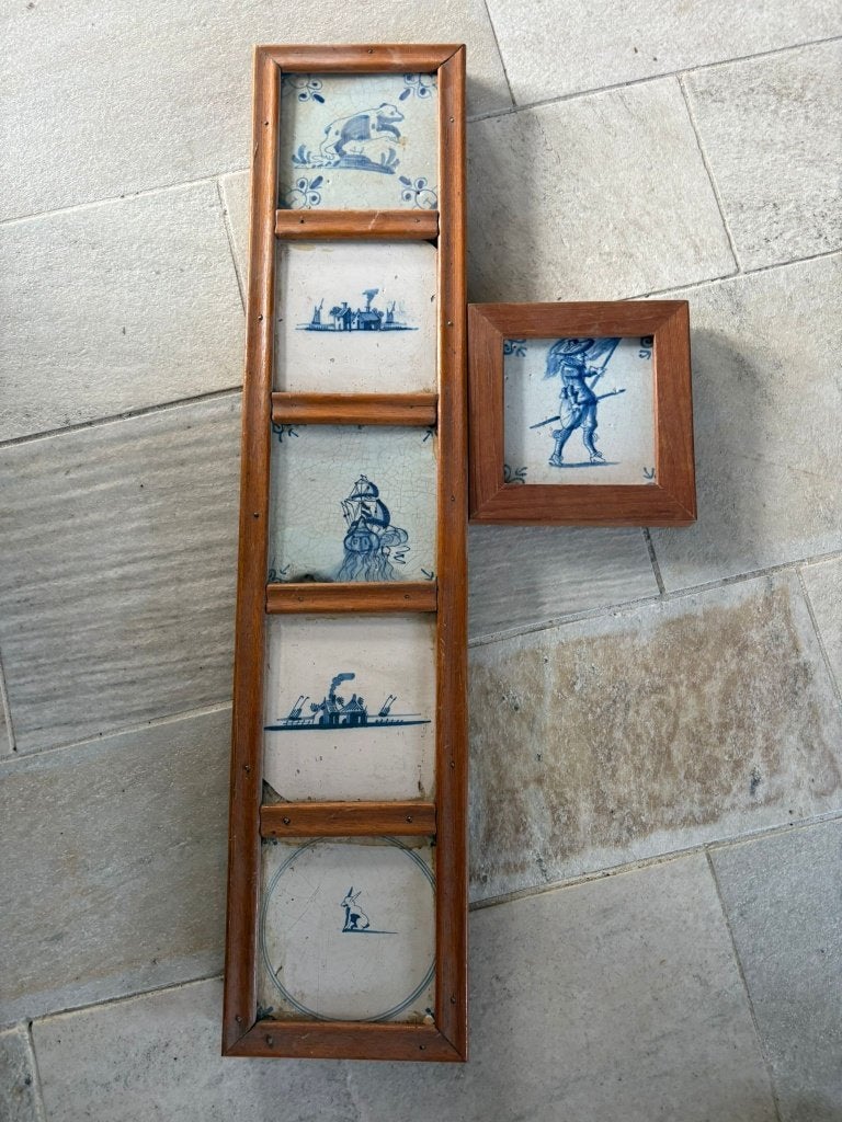 6 antieke Delfts blauwe tegels 17e/18e eeuw, Ophalen of Verzenden