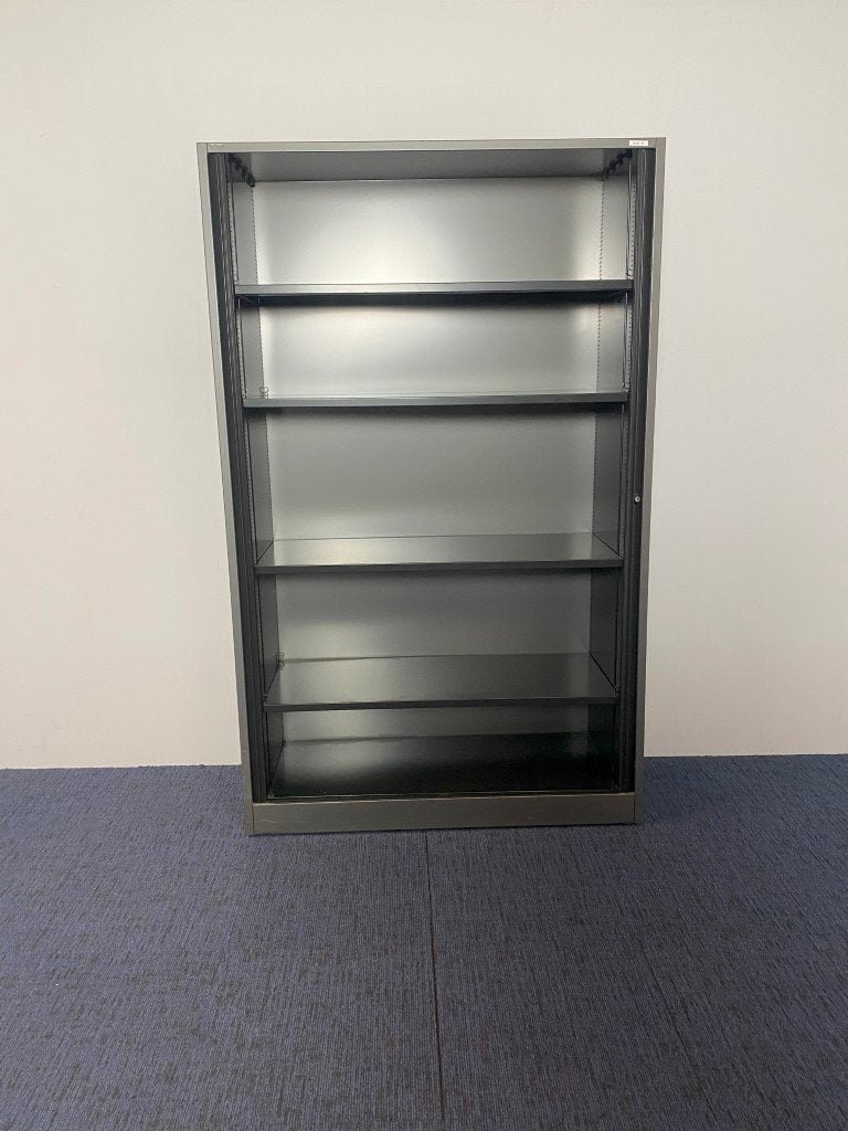Roldeurkast Ahrend, antraciet/zwart, H 195 x B 120 x D 45 cm, Ophalen, Gebruikt