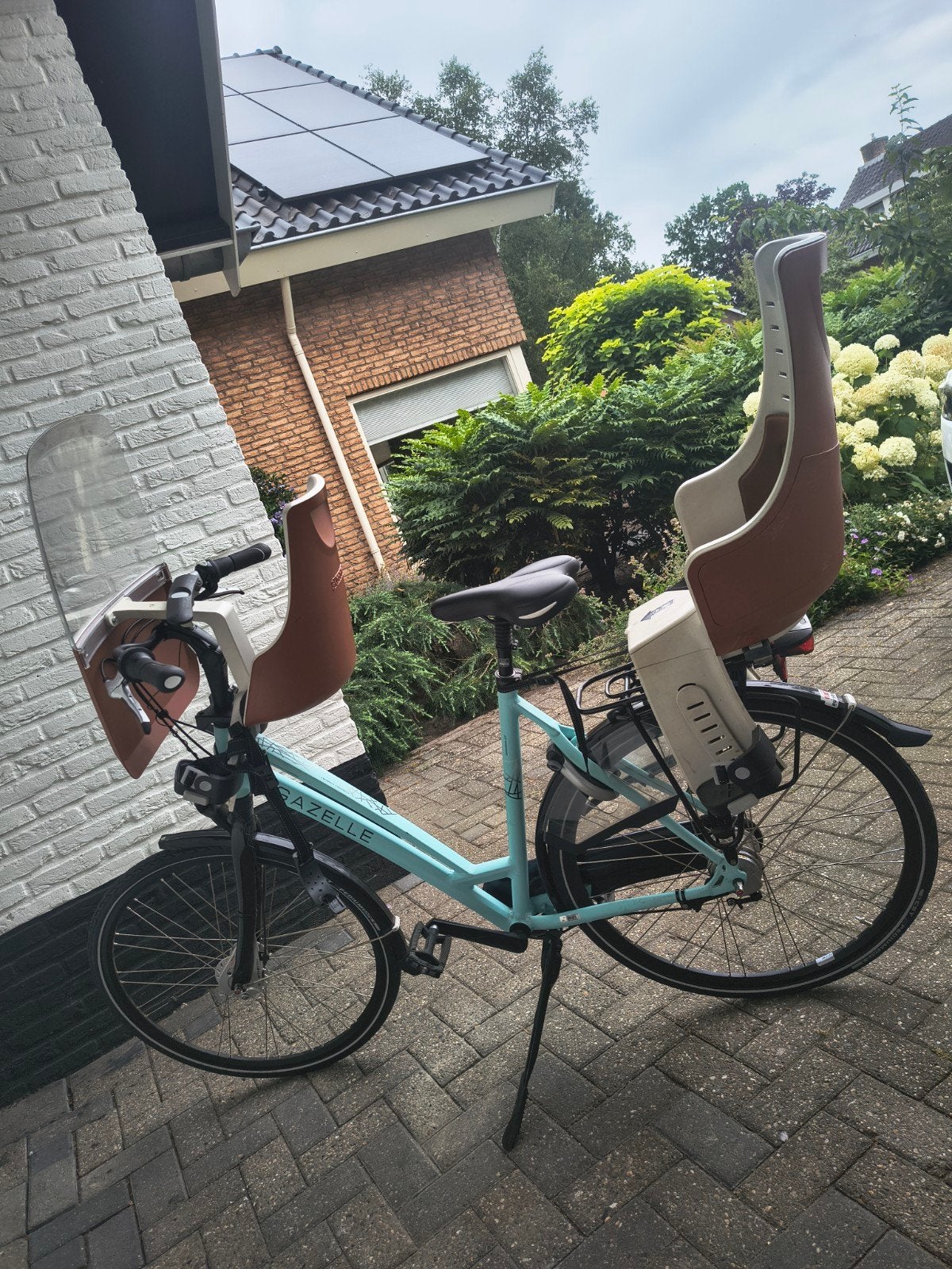 Gazelle fiets met voor- en achterzitje, Achterzitje, 9 t/m 18 kg, Ophalen of Verzenden, Gazelle