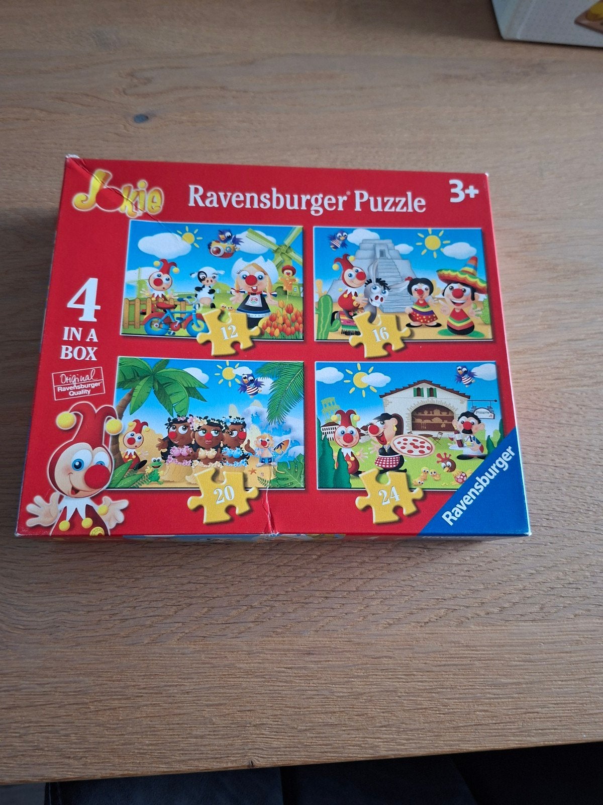 joky en jet 4 puzzels in doos., Ophalen of Verzenden, 10 tot 50 stukjes, Zo goed als nieuw