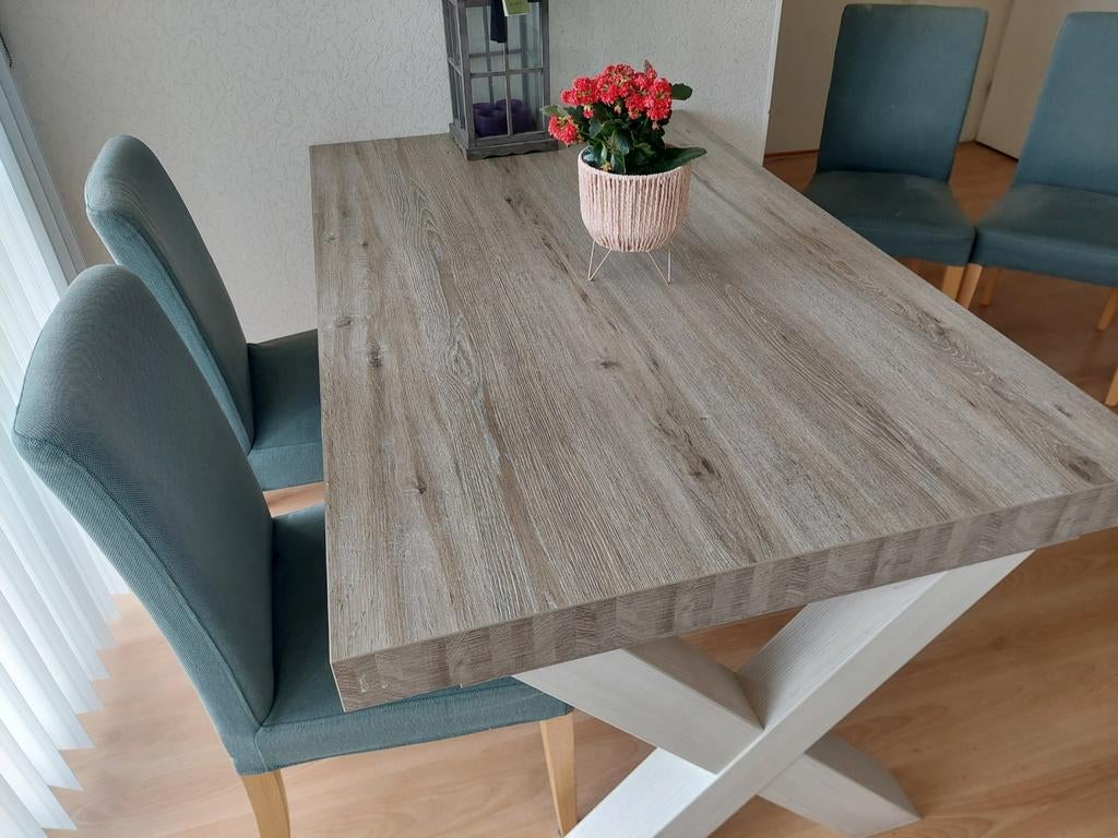 Eettafel met bijpassende salontafel en stoelen, Huis en Inrichting, Tafels | Eettafels, Ophalen, Gebruikt, 100 tot 150 cm, 150 tot 200 cm