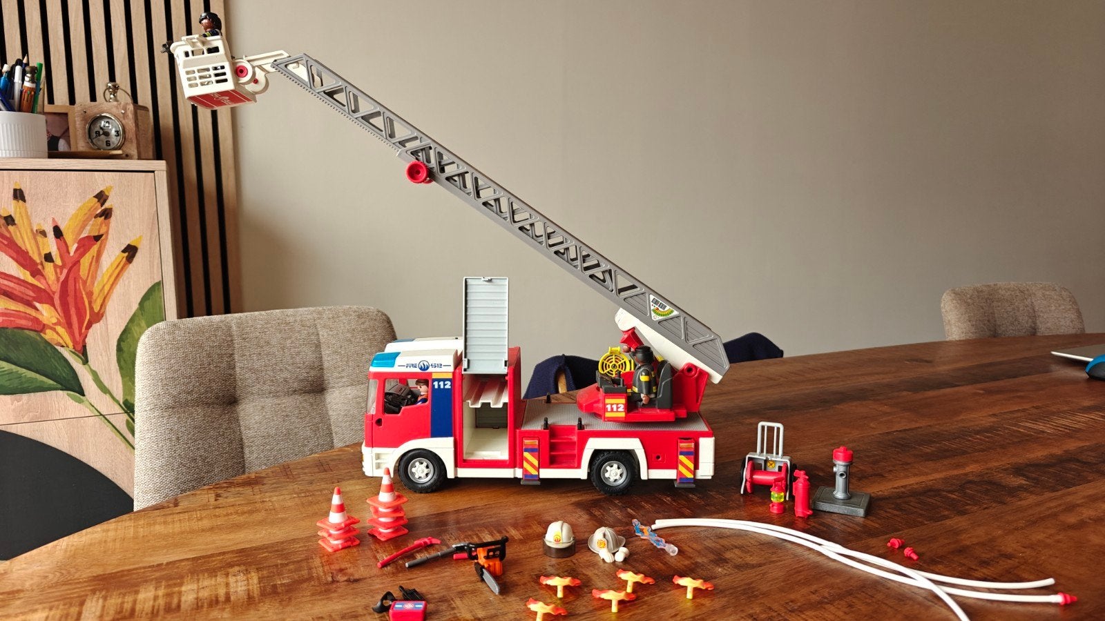 Playmobil Brandweer Ladderwagen met accessoires, Gebruikt, Complete set, Voertuig, Ophalen of Verzenden