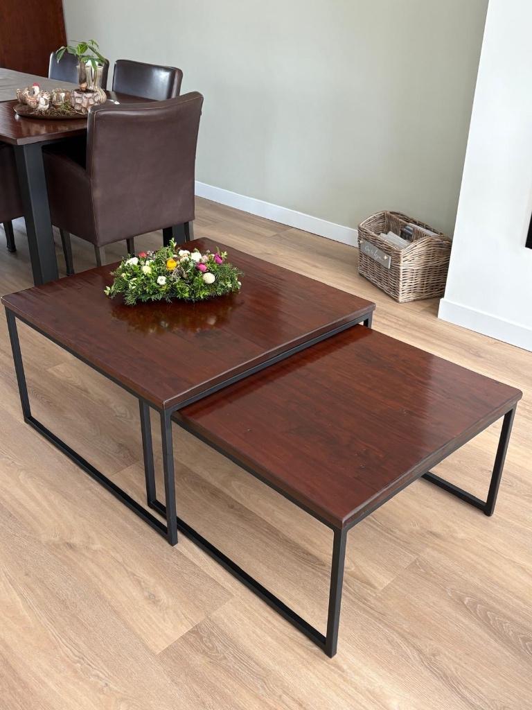 Salontafel 2 stuks kersenhout, Ophalen, 50 tot 100 cm, Vierkant, 50 tot 100 cm