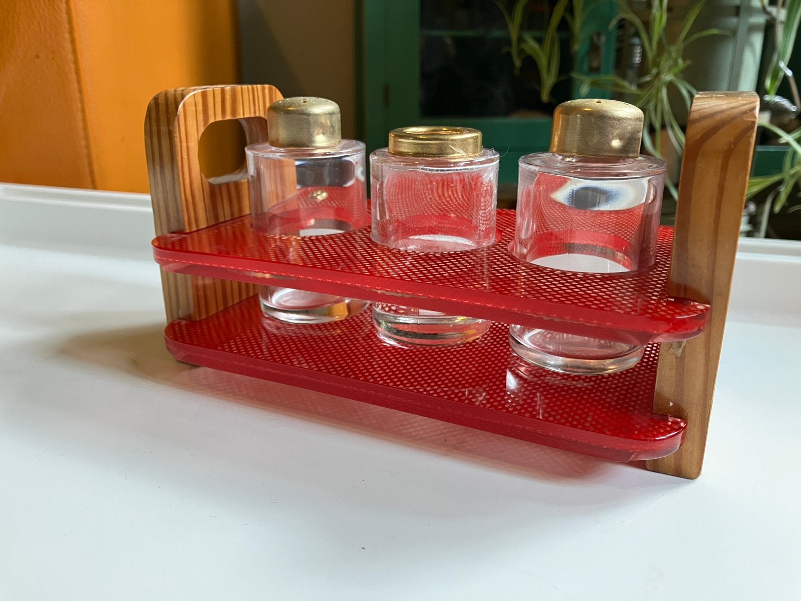 “Space age” stijl, Vintage kruiden-specerij set, Overige typen, Ophalen of Verzenden, Zo goed als nieuw, Hout