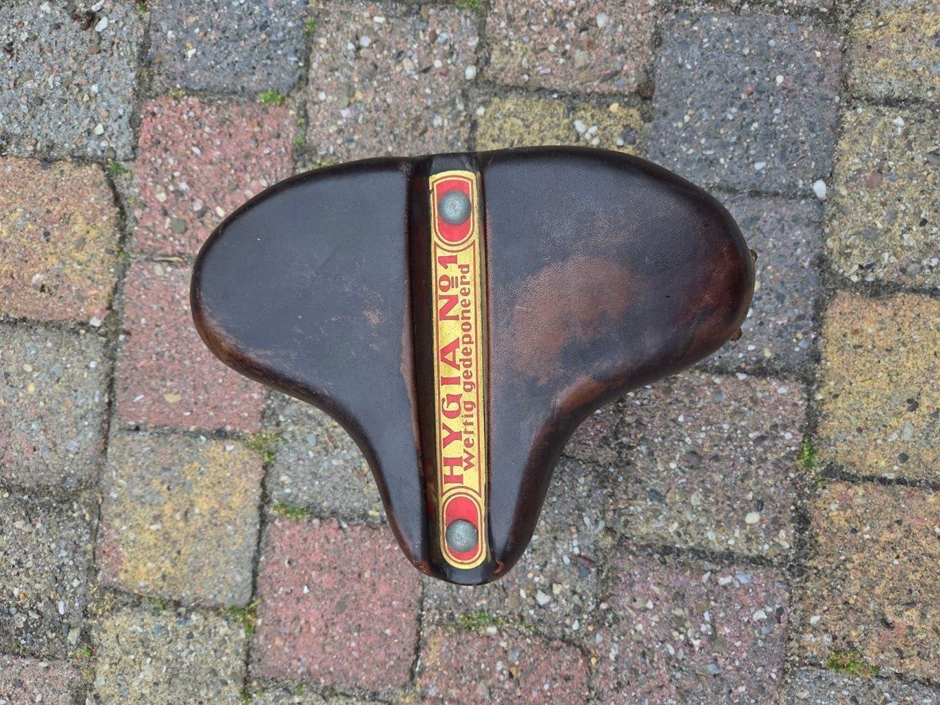 Vintage Hygia No.1 fietszadel met vering - Leer, Gebruikt, Leer, Ophalen of Verzenden, Hygia No.1