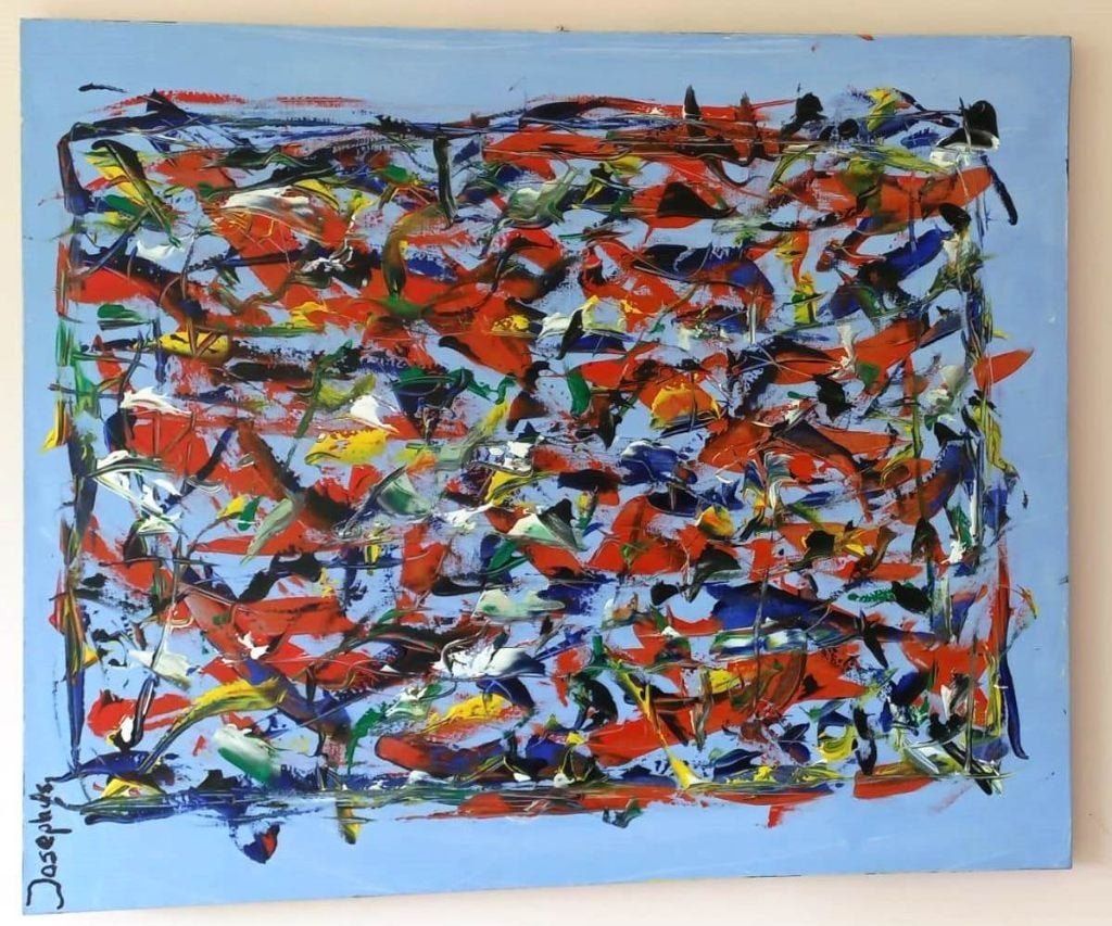 Schilderij - Josephus - Kleurrijke chajos – 150 x100 cm, Antiek en Kunst, Ophalen