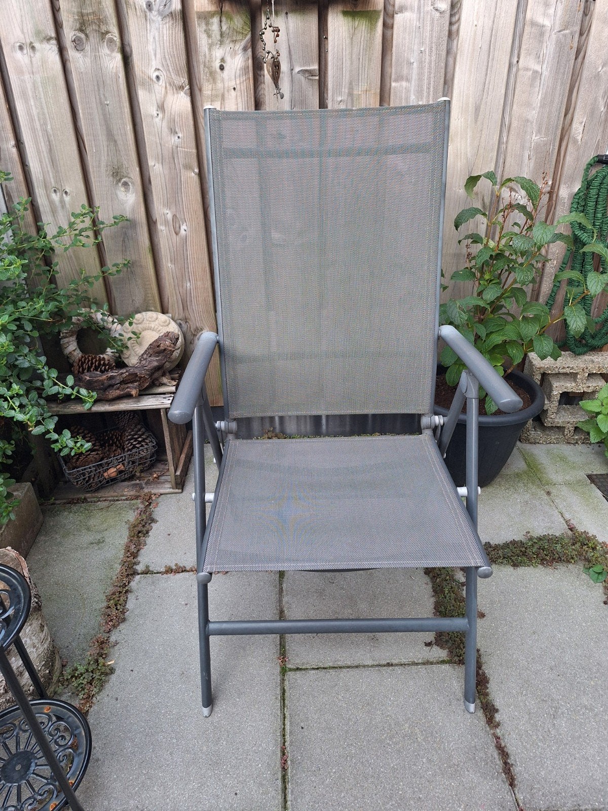 2 grijze, 5 standen tuinstoelen, Ophalen, Gebruikt, Aluminium