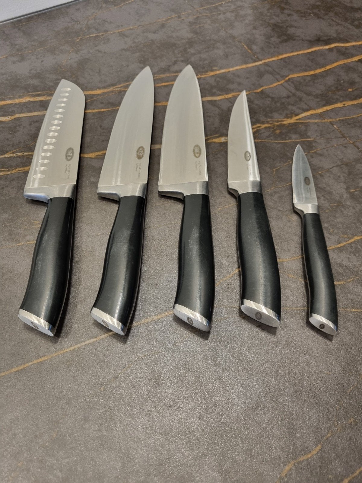 5-delige Boretti messenset 2xKoksmes,Santoku,Vlees,Schill, Overige materialen, Gebruikt, Bestekset, Overige merken