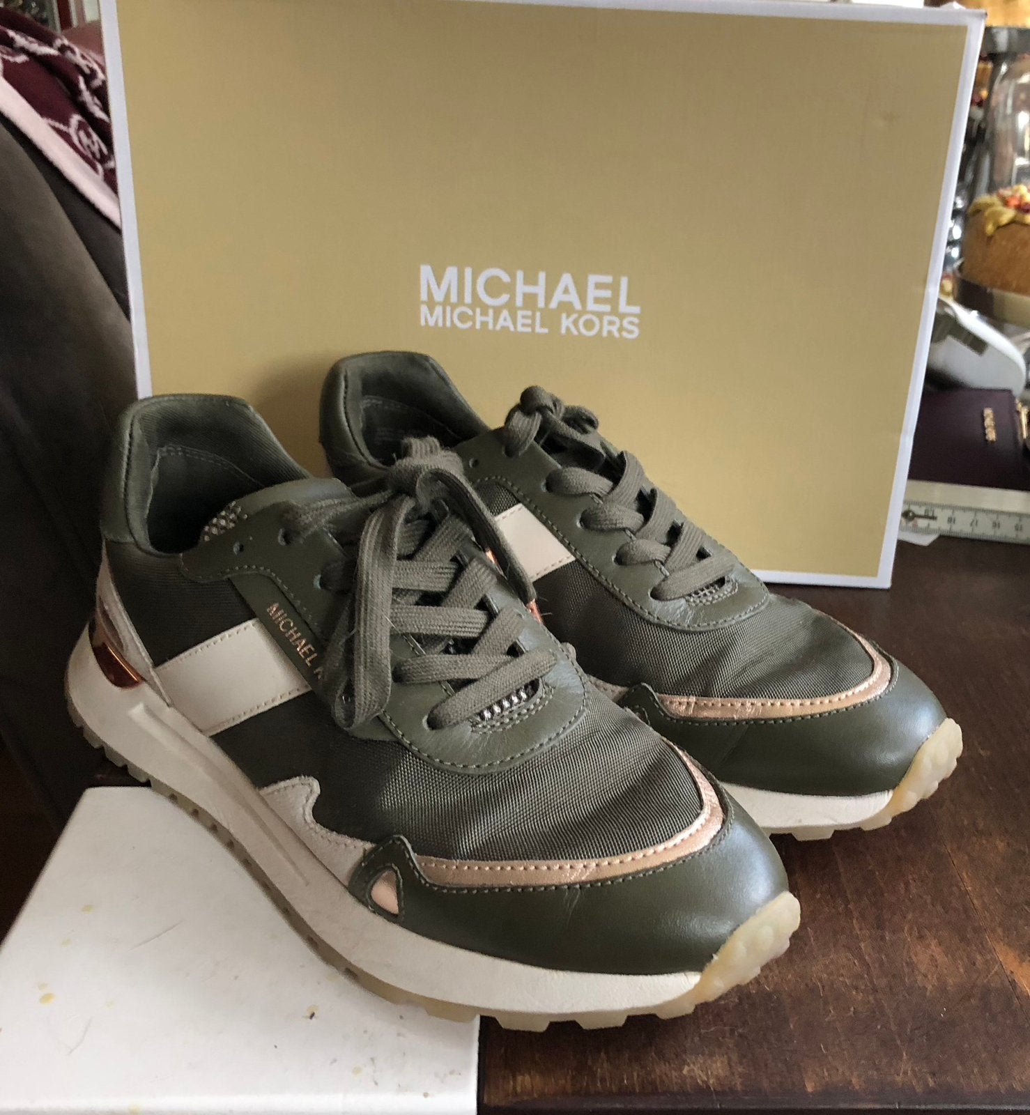 Michael Kors groene sneakers maat 7 (maat 38), Ophalen, Zo goed als nieuw, Overige kleuren, Sneakers of Gympen