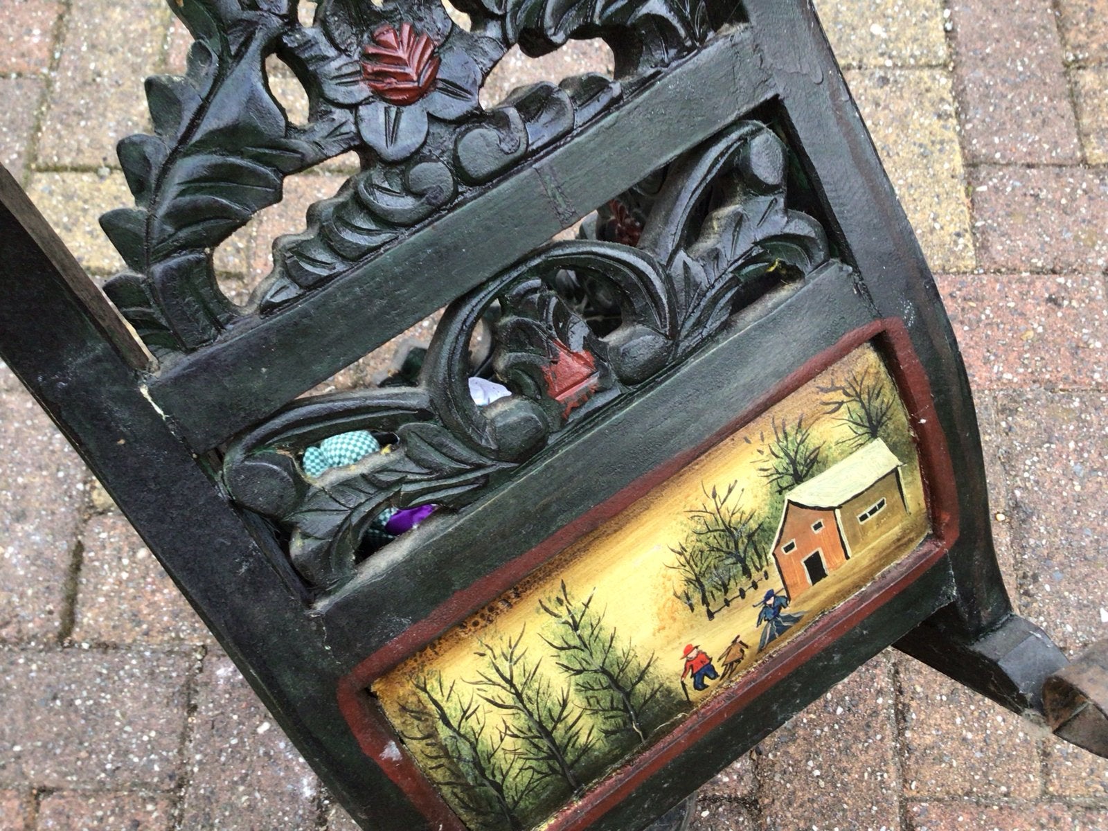 Antieke houten slee met handgeschilderde decoratie, Ophalen of Verzenden