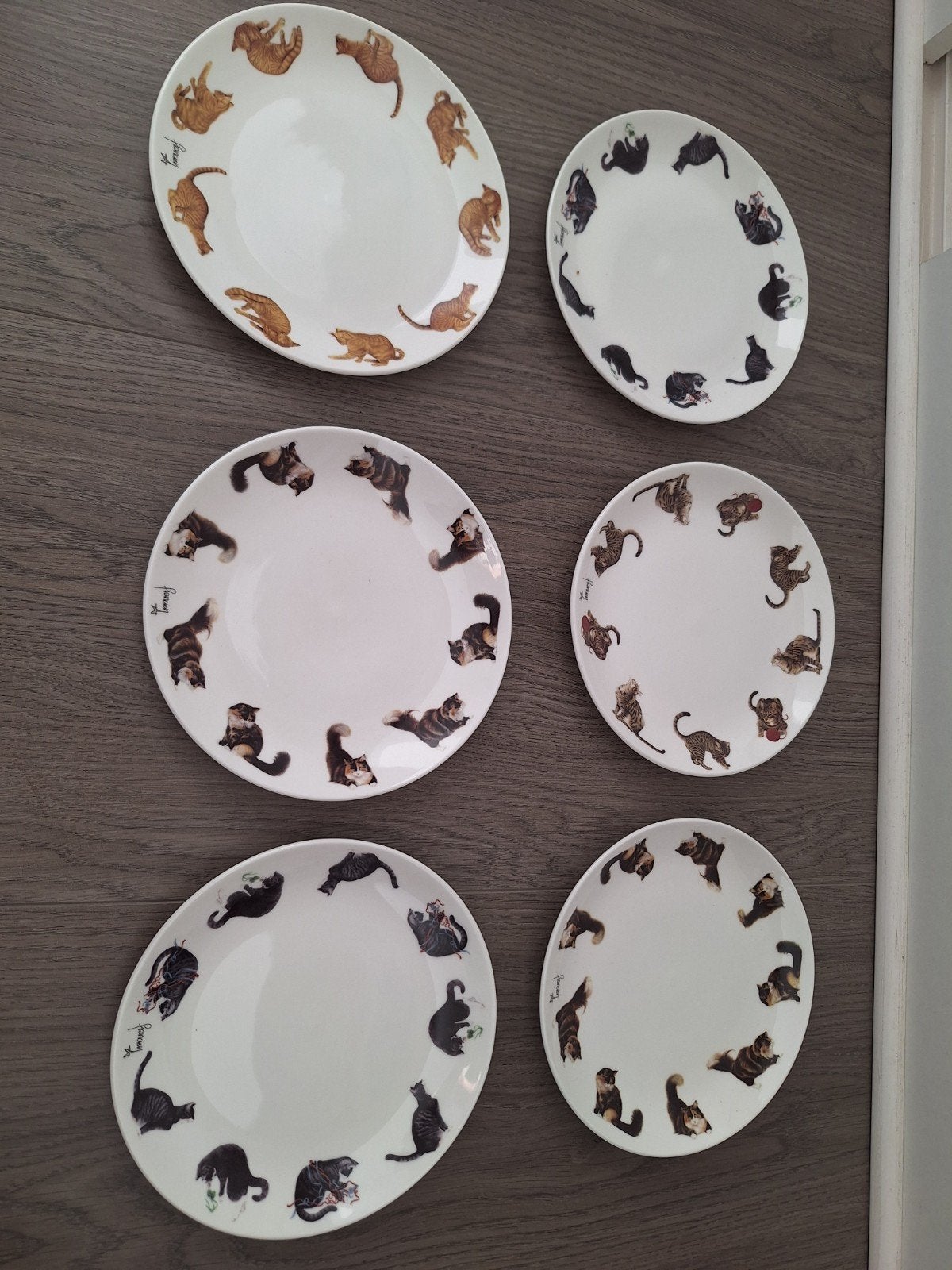 6 gebaksborden met kattenprint, Huis en Inrichting, Ophalen of Verzenden, Zo goed als nieuw, Bord(en), Overige stijlen