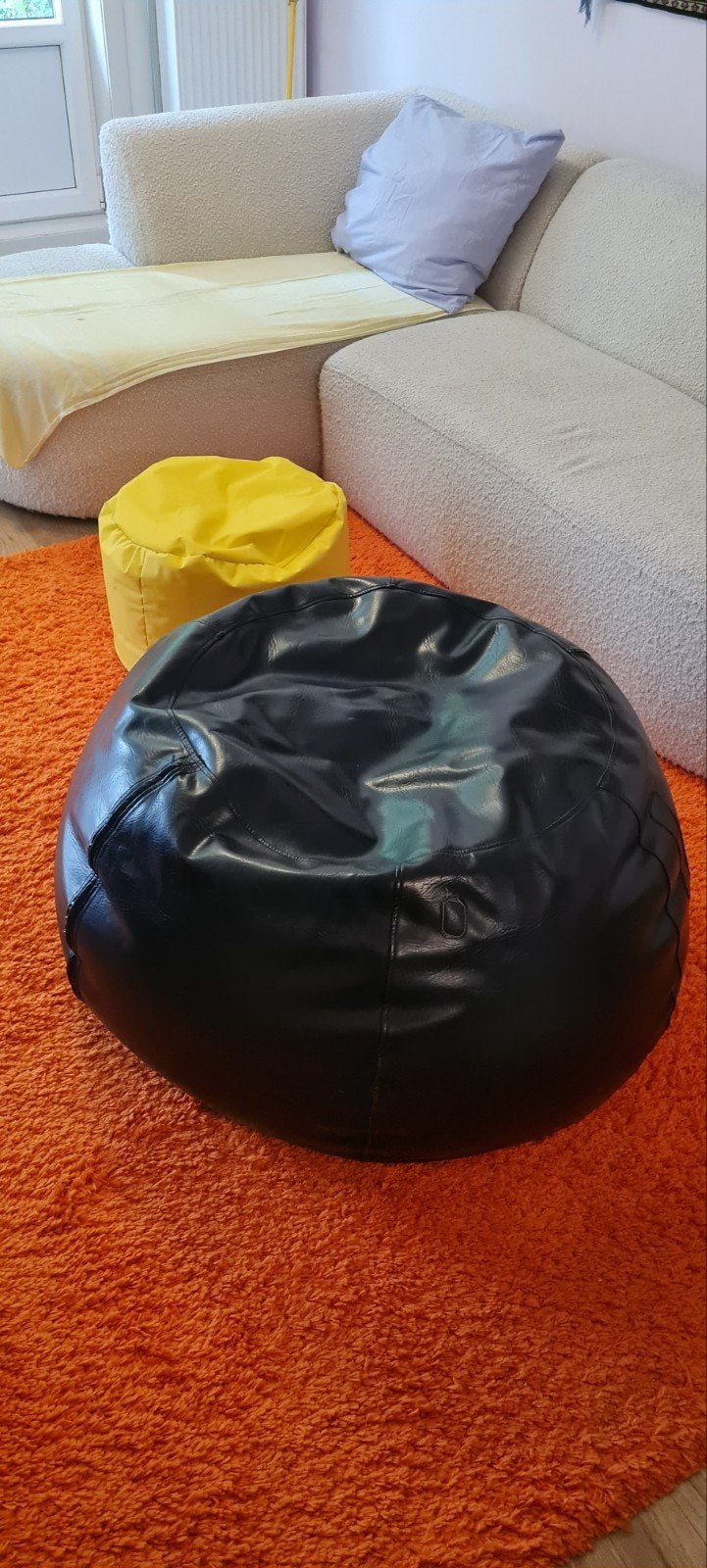 Poef zwart leer, Huis en Inrichting, Ophalen, Gebruikt, Rond, Leer