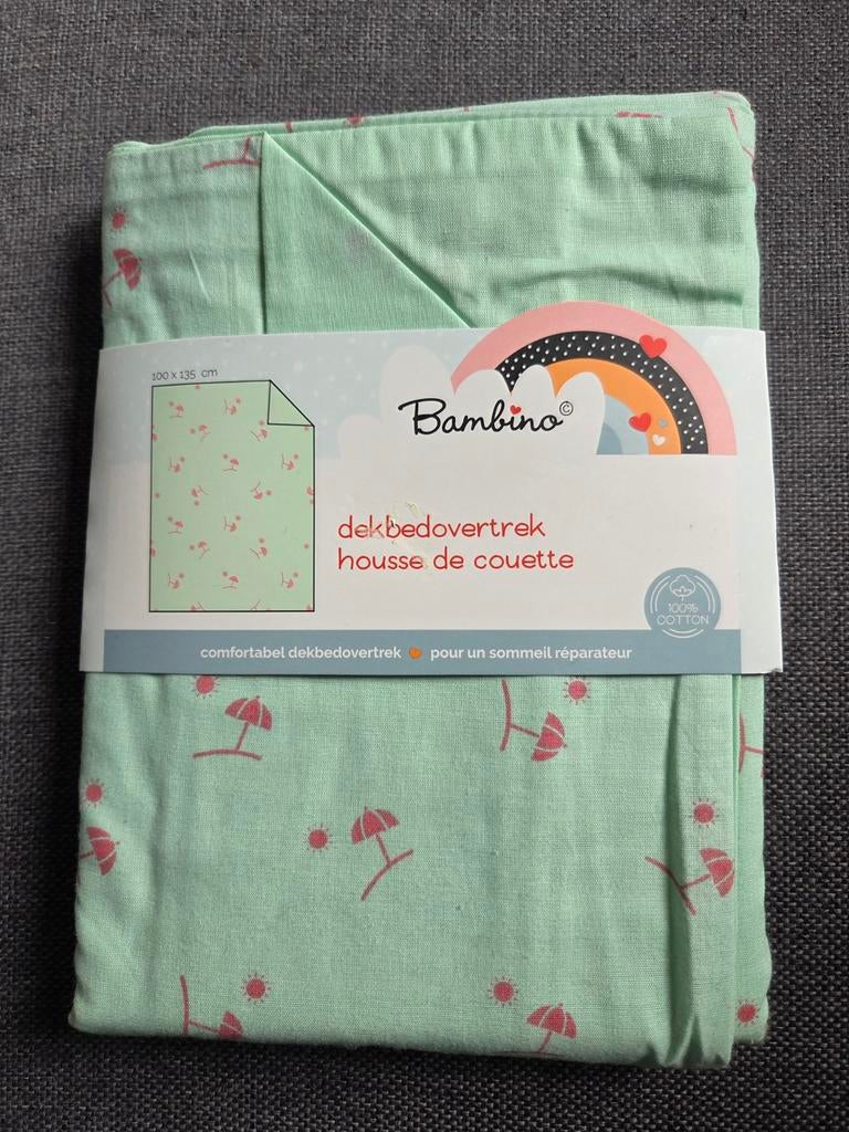 Bambino Dekbedovertrek 100x135 cm - Mintgroen met parasols, Meisje, Dekbedovertrek, Nieuw, Ophalen of Verzenden