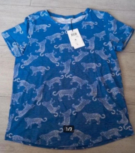NIEUW! WE; T-shirt met panter-print; maat S, Kleding | Dames, T-shirts, Blauw, WE, Nieuw, Ophalen of Verzenden